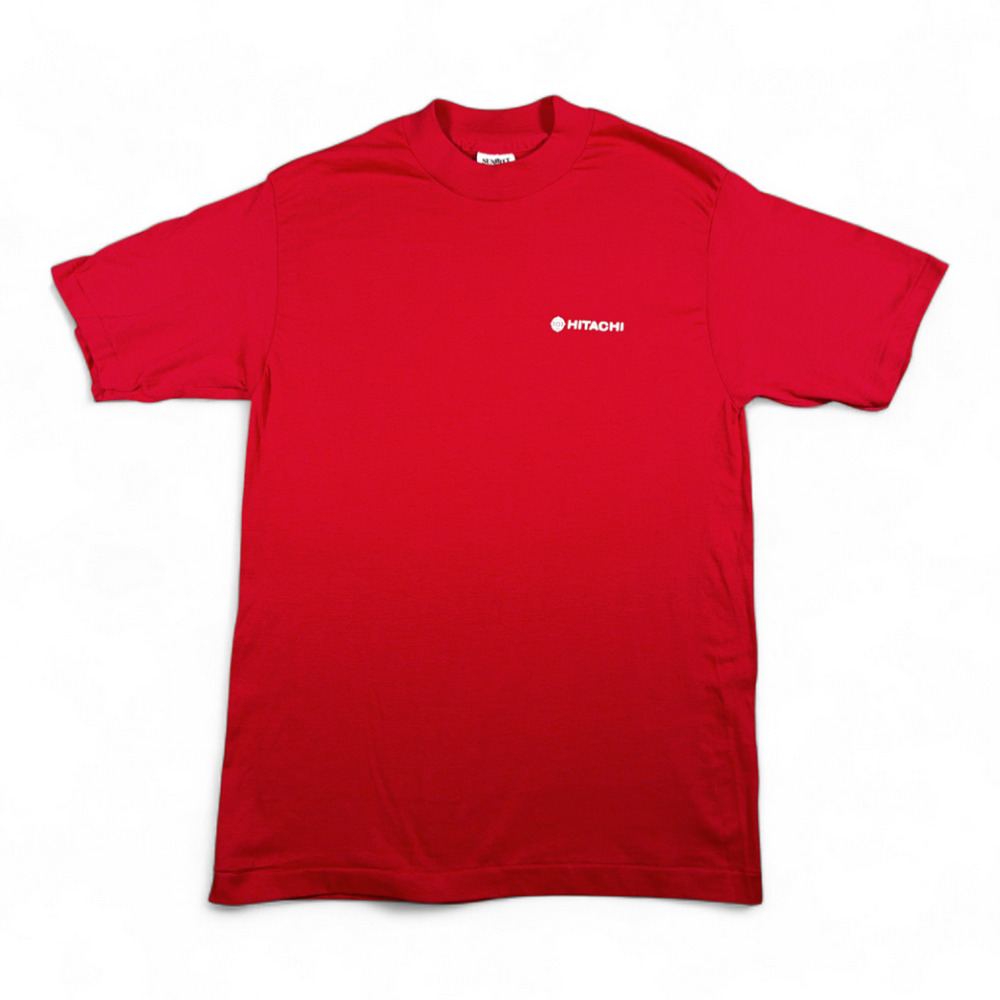 Vintage Hitachi Shirt Adult MEDIUM Red Logo Japanese Technology Electronics 80s